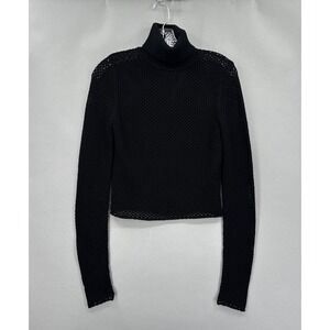 ALC Turtleneck Sweater Small Black Open Knit Mesh Cropped Long Sleeve Layering